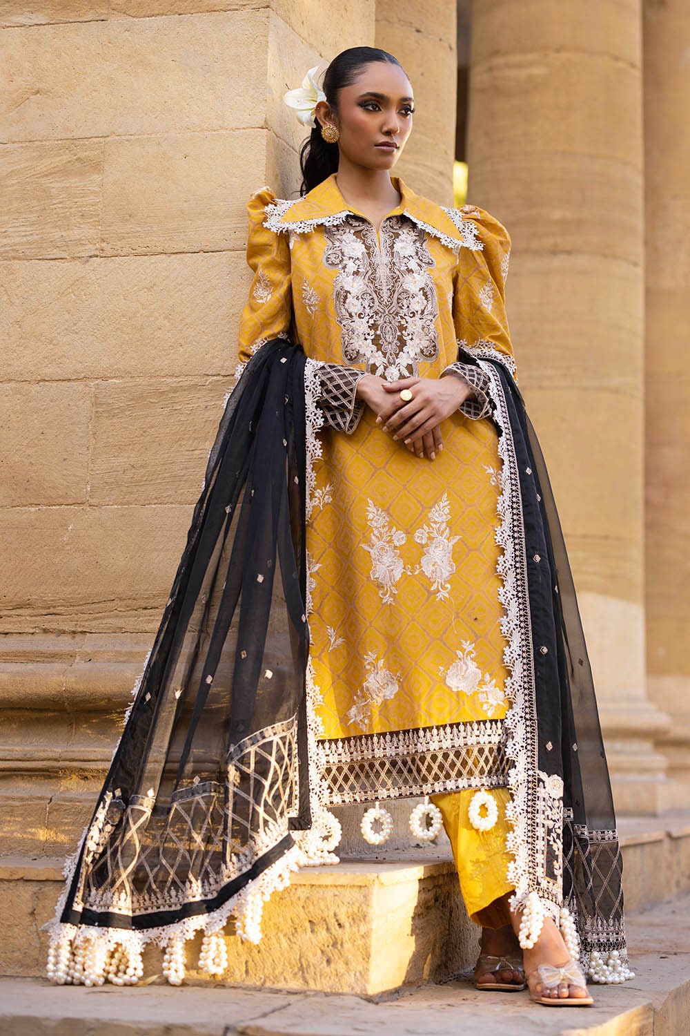 Gul Ahmed | Festive Eid 25 | FE-52001 XL Mustard Yellow Raw Silk