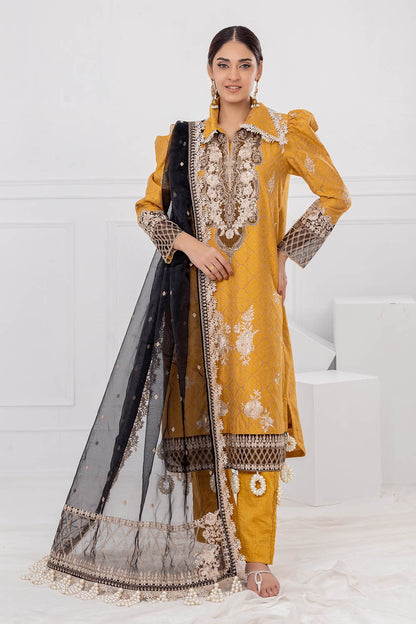 Gul Ahmed | Festive Eid 25 | FE-52001 XS Mustard Yellow Raw Silk