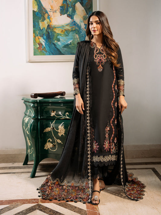 Izel | Mahveen Festive Lawn 25 | FAHIMA XS Black Lawn
