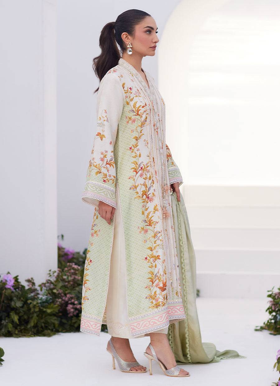 Farah Talib Aziz | Zaza Prints 24 | SAGE TRELLIS SHIRT AND DUPATTA - Pakistani Designer Dress - by Farah Talib Aziz | Type: Luxury - 100% Original at Saira Sultan