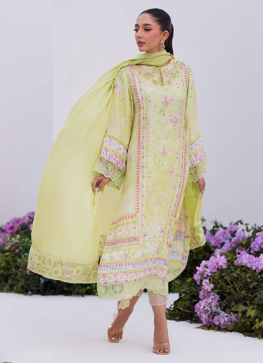 Farah Talib Aziz | Zaza Prints 24 | KELLY LIME SHIRT AND DUPATTA - Pakistani Designer Dress - by Farah Talib Aziz | Type: Luxury - 100% Original at Saira Sultan