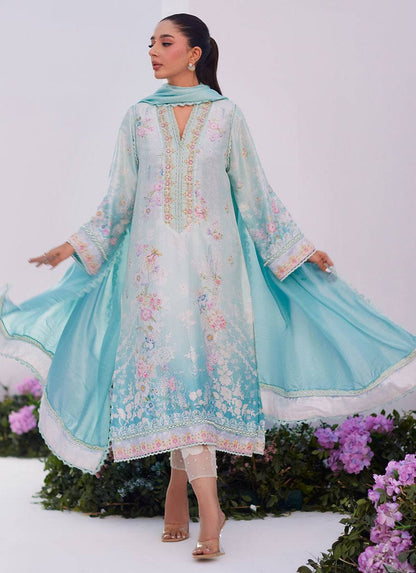 Farah Talib Aziz | Zaza Prints 24 | CYAN OMBRE SHIRT AND DUPATTA - Pakistani Designer Dress - by Farah Talib Aziz | Type: Luxury - 100% Original at Saira Sultan