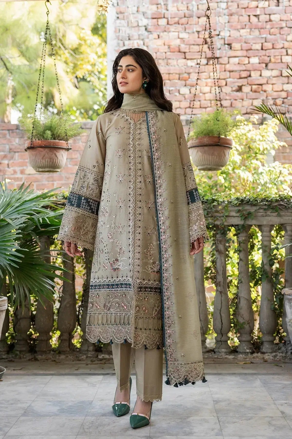Farasha | Bahaar Embroidered Lawn | Whimsical Sage - Pakistani Designer Dress - by Farasha | Type: Luxury - 100% Original at Saira Sultan