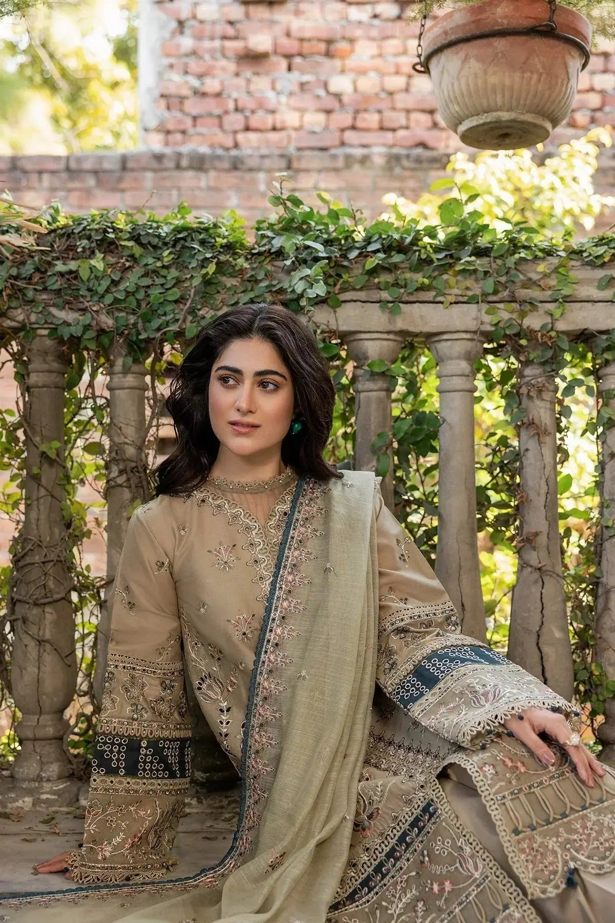 Farasha | Bahaar Embroidered Lawn | Whimsical Sage - Pakistani Designer Dress - by Farasha | Type: Luxury - 100% Original at Saira Sultan