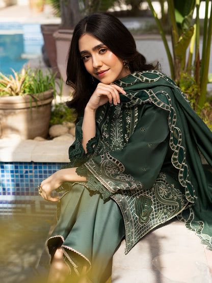Izel | Mahveen Festive Lawn 25 | FATIN XL Bottle Green Lawn