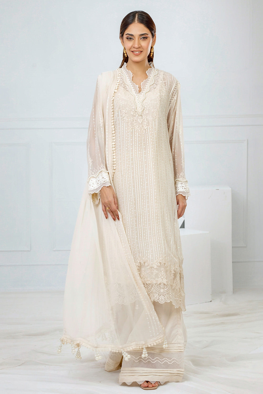 Gul Ahmed | Festive Eid 25 |FE-52074 XS Ivory Chiffon