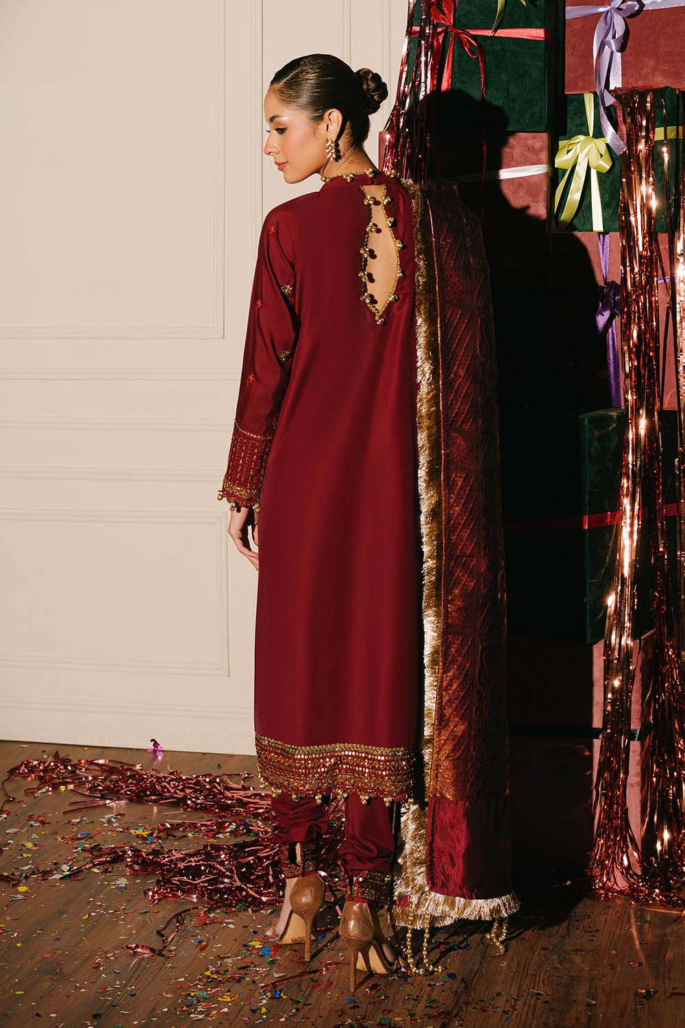 Gul Ahmed | Festive Eid 25 | FE-52075 S Haute Red Raw Silk