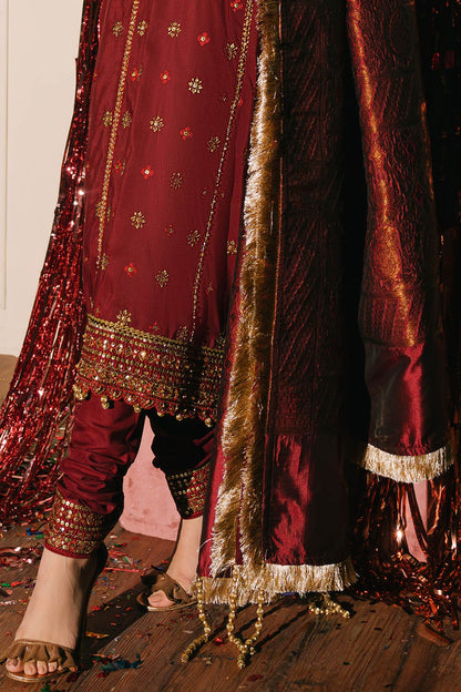 Gul Ahmed | Festive Eid 25 | FE-52075 L Haute Red Raw Silk