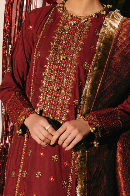 Gul Ahmed | Festive Eid 25 | FE-52075 M Haute Red Raw Silk
