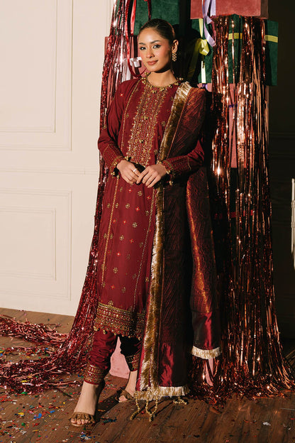 Gul Ahmed | Festive Eid 25 | FE-52075 Custom Size Haute Red Raw Silk