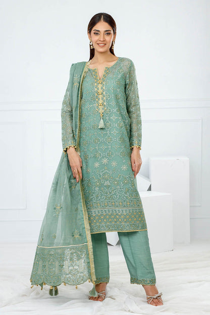 Gul Ahmed | Festive Eid 25 | FE-52088 XS Sage Green Cotton Net