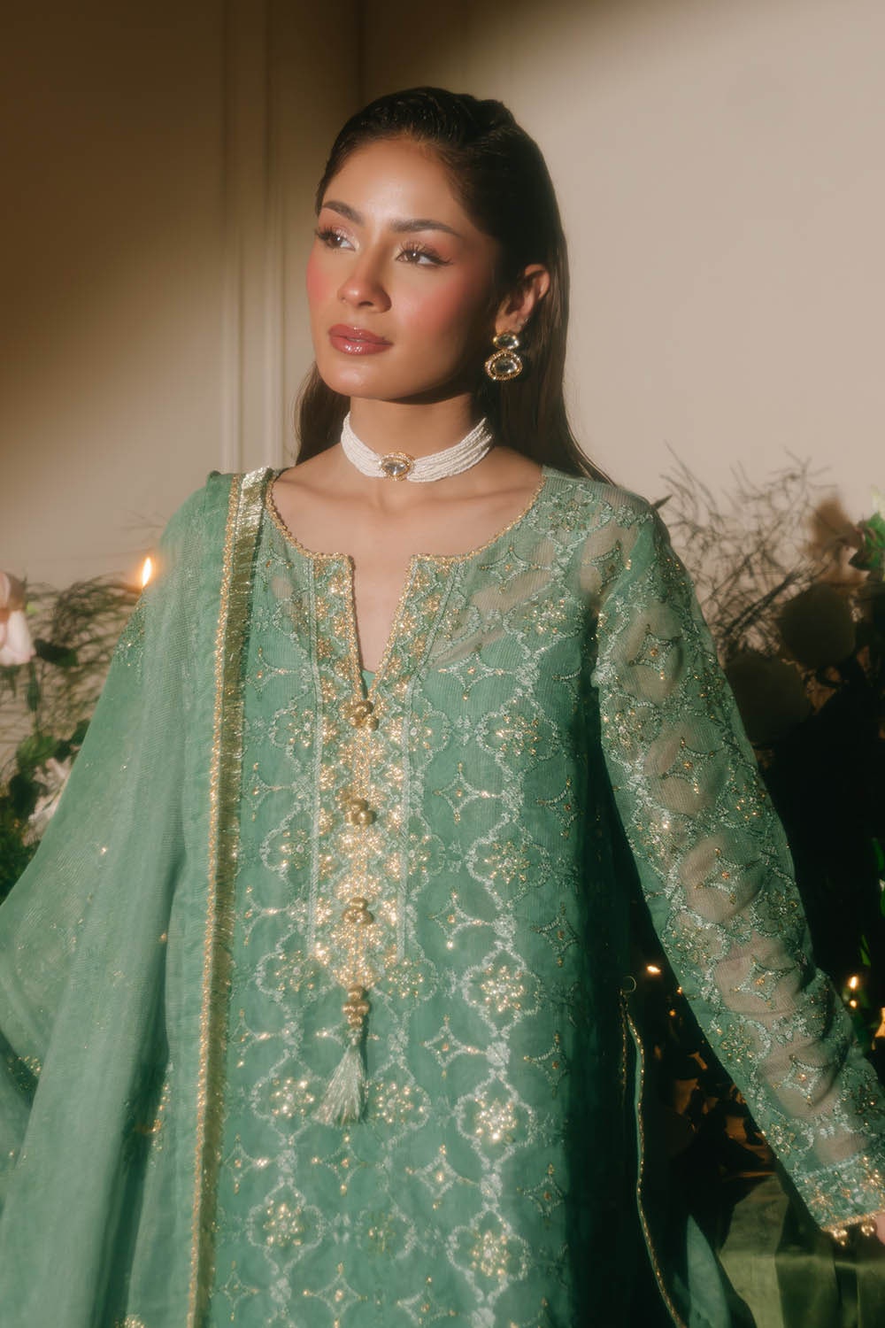 Gul Ahmed | Festive Eid 25 | FE-52088 M Sage Green Cotton Net
