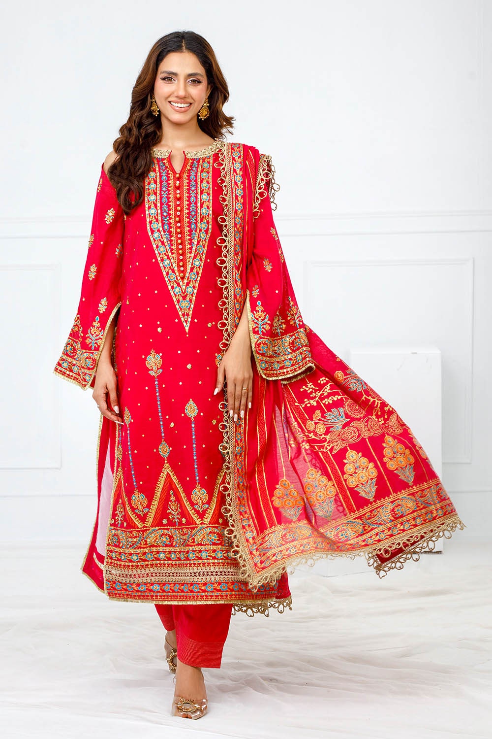 Gul Ahmed | Festive Eid 25 |FE-52093 XS Pinkish Orange Paper Cotton