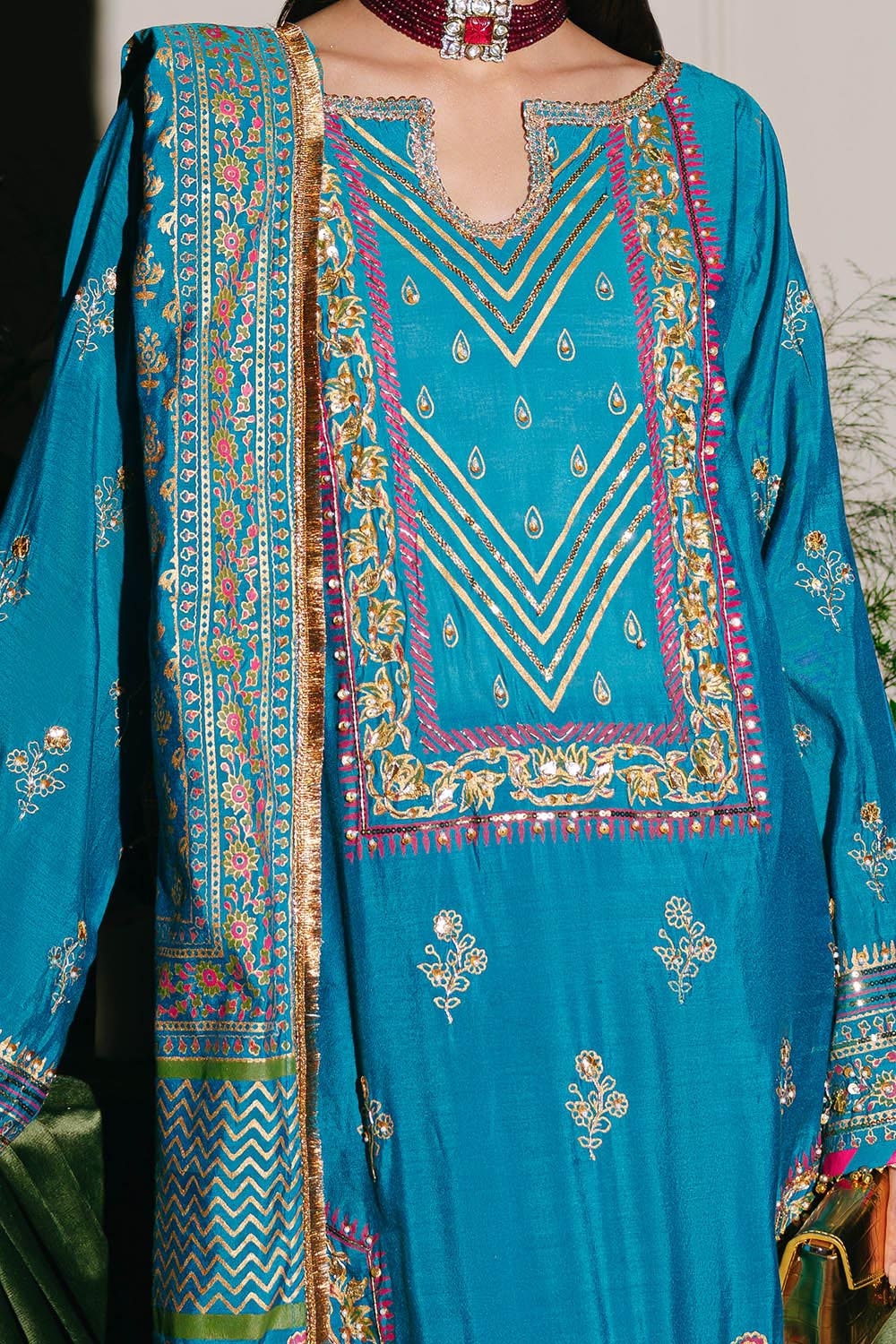 Gul Ahmed | Festive Eid 25 | FE-52094 M Peacock Blue Paper Cotton