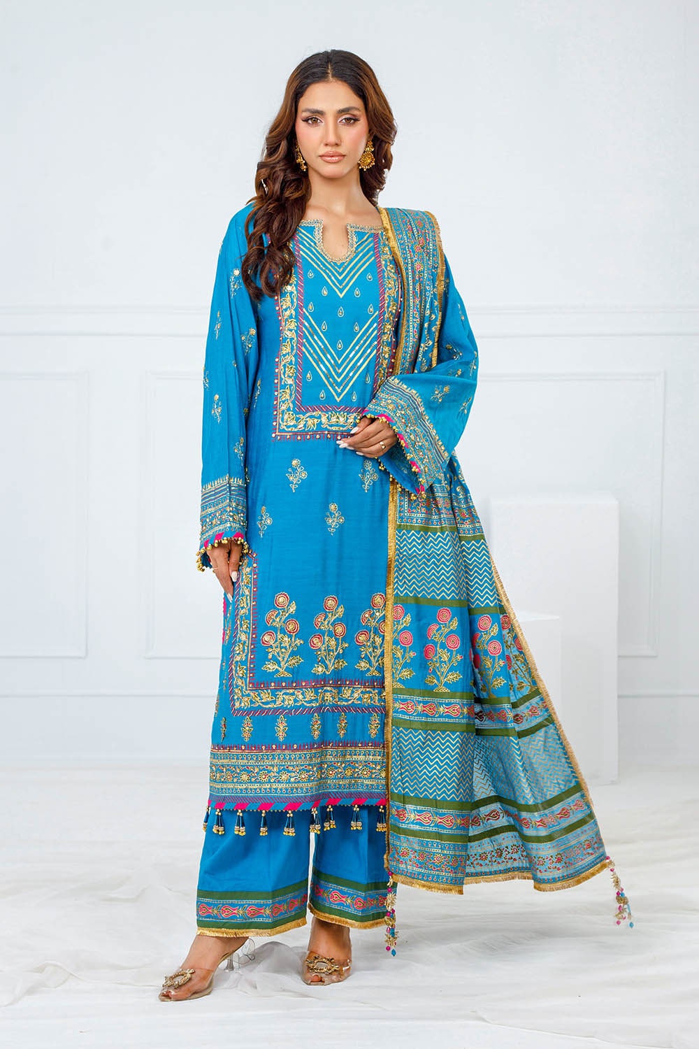 Gul Ahmed | Festive Eid 25 | FE-52094 XS Peacock Blue Paper Cotton