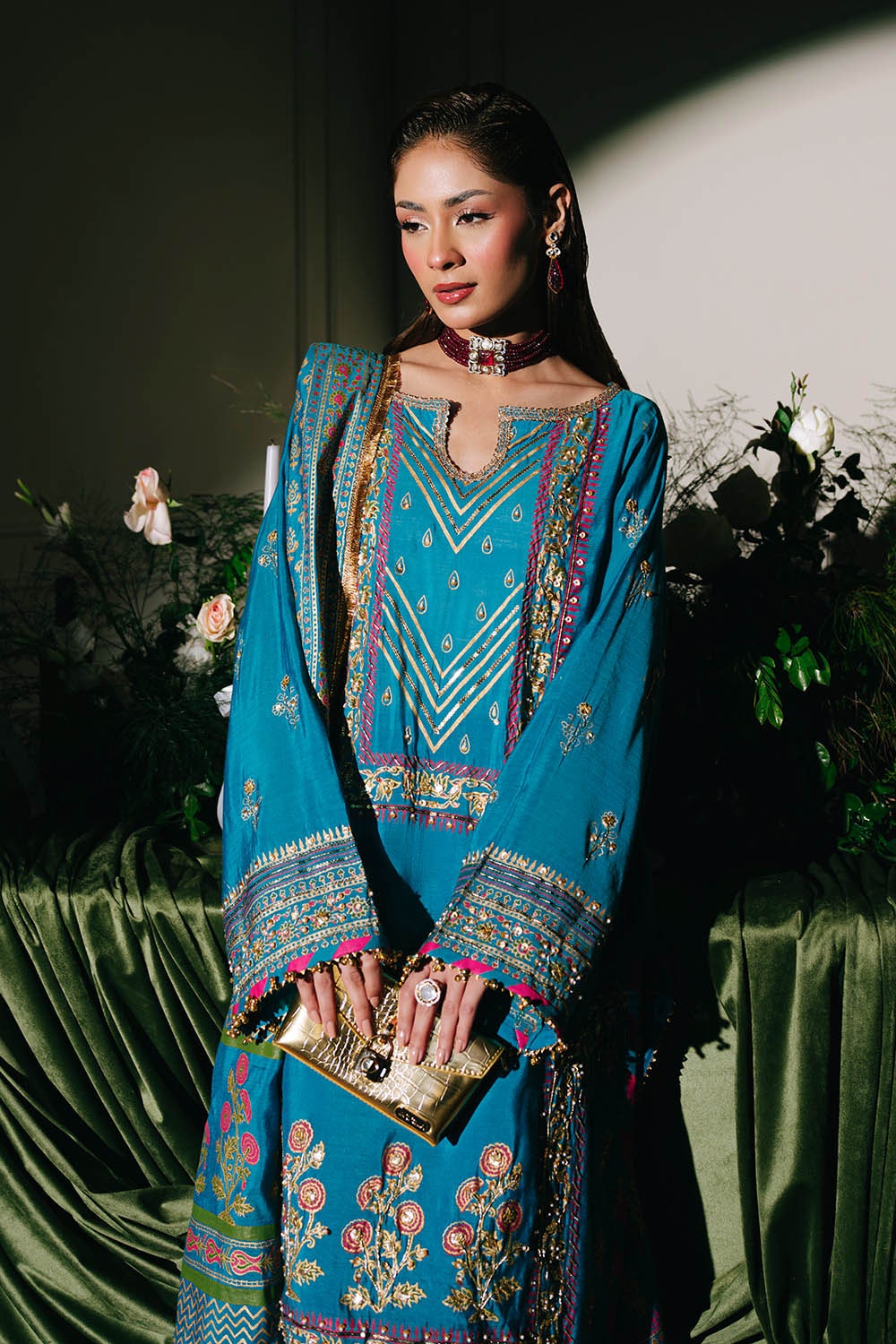 Gul Ahmed | Festive Eid 25 | FE-52094 XL Peacock Blue Paper Cotton