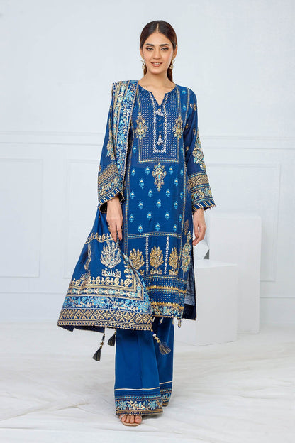 Gul Ahmed | Festive Eid 25 | FE-52095 Custom Size Cobalt Blue Paper Cotton