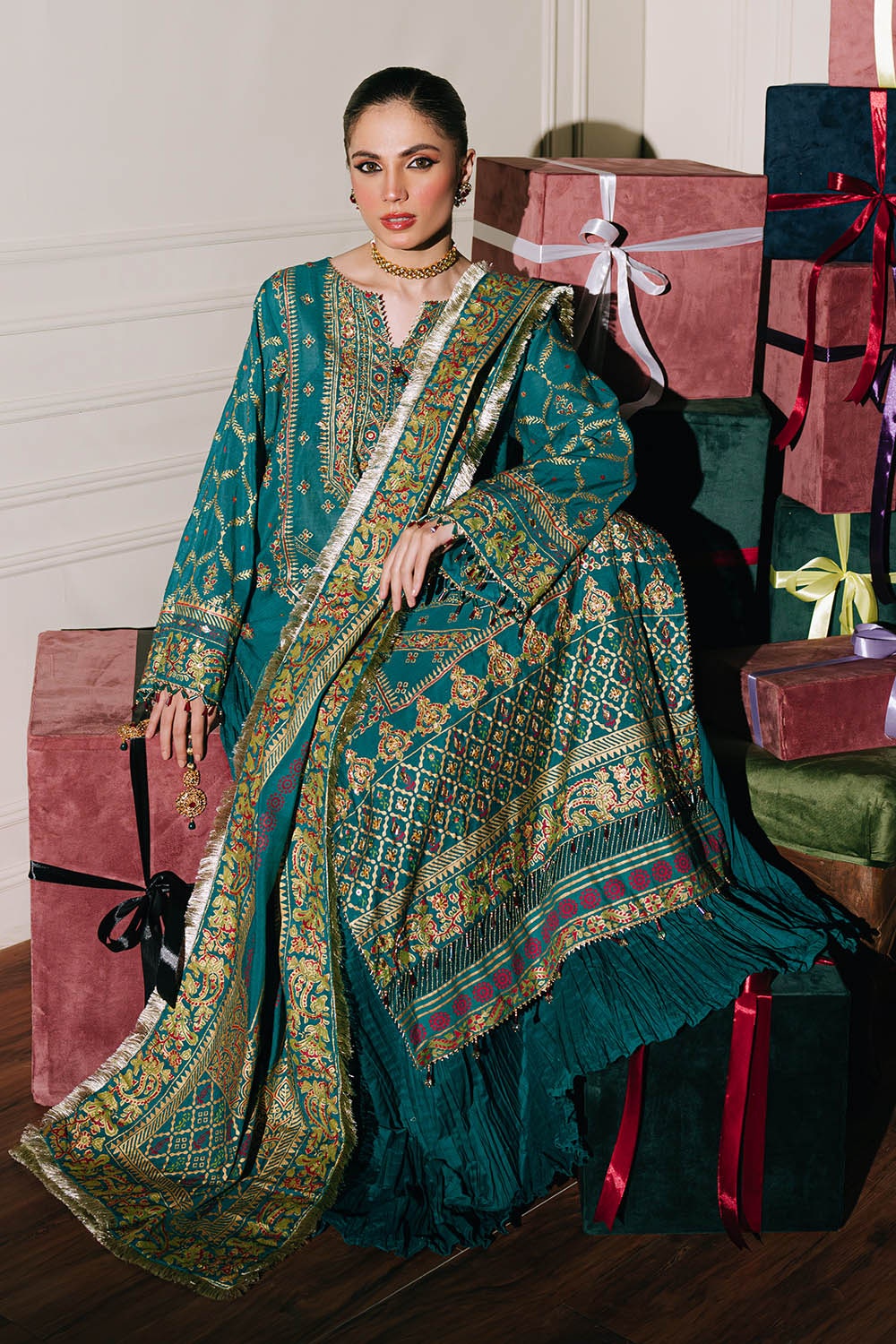 Gul Ahmed | Festive Eid 25 | FE-52096 XS Dark Teal Paper Cotton