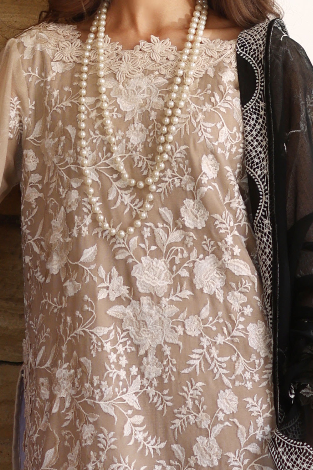Gul Ahmed | Festive Eid 25 | FE-52099 M Pale Brown Net