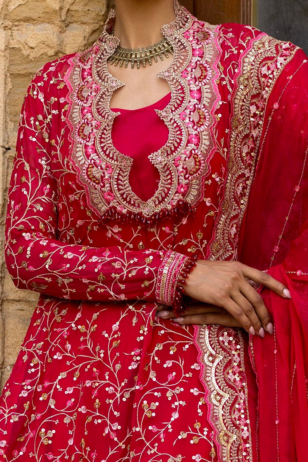 Gul Ahmed | Festive Eid 25 | FE-52131 M Red Chiffon