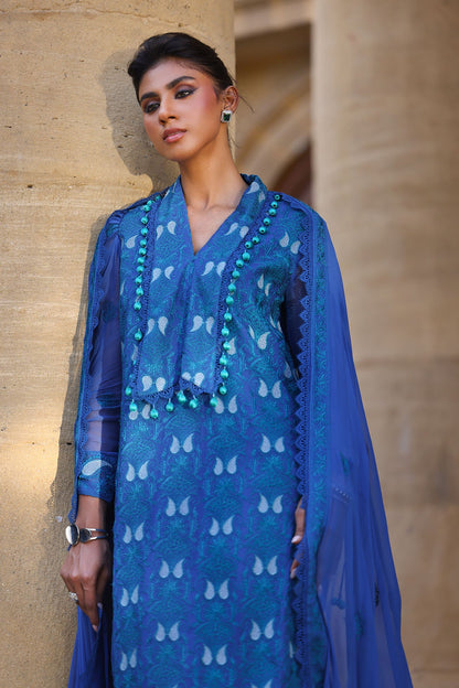 Gul Ahmed | Festive Eid 25 | FE-52143 XL Cobalt Blue Chiffon