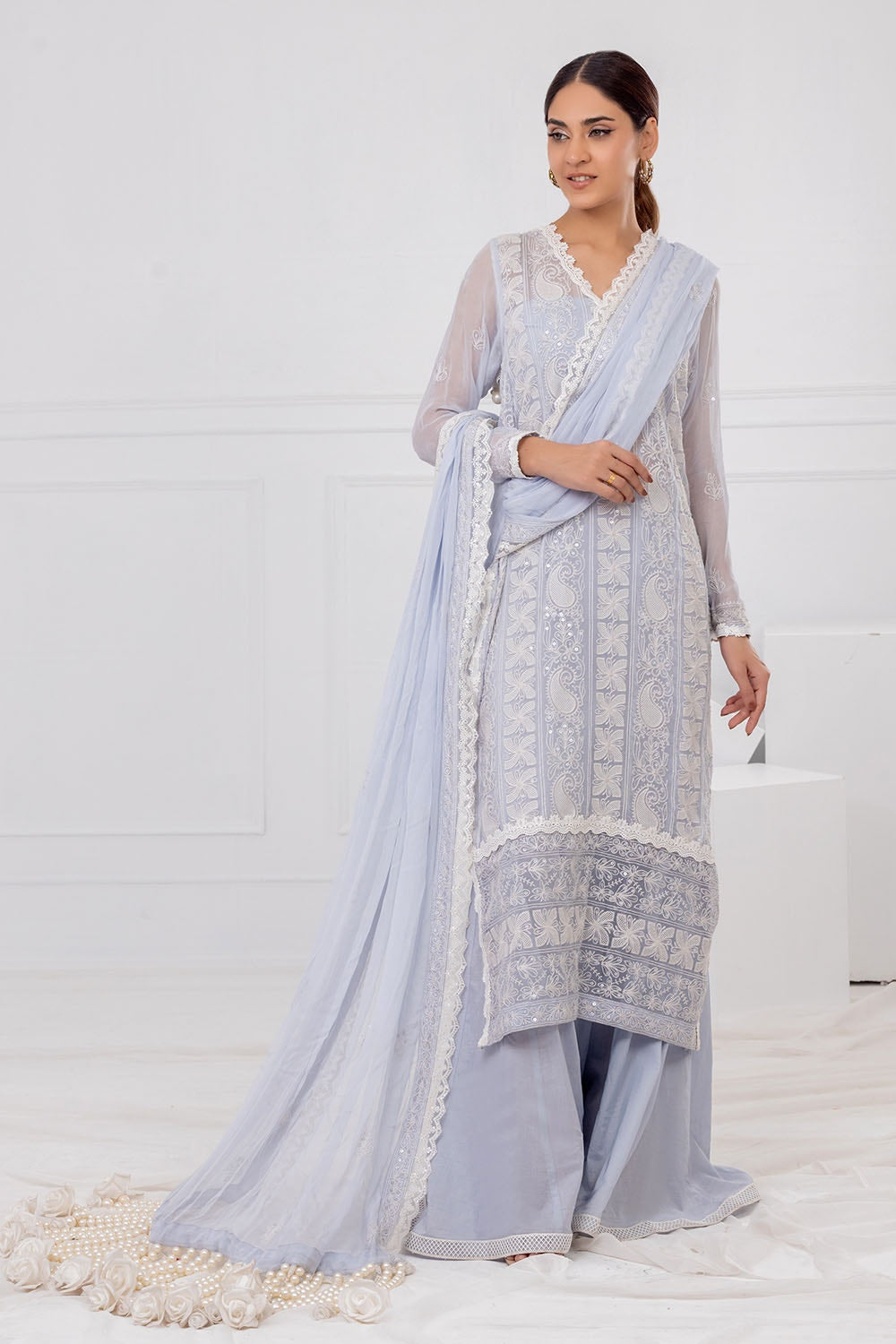 Gul Ahmed | Festive Eid 25 | FE-52149 XS Pastel Blue Chiffon