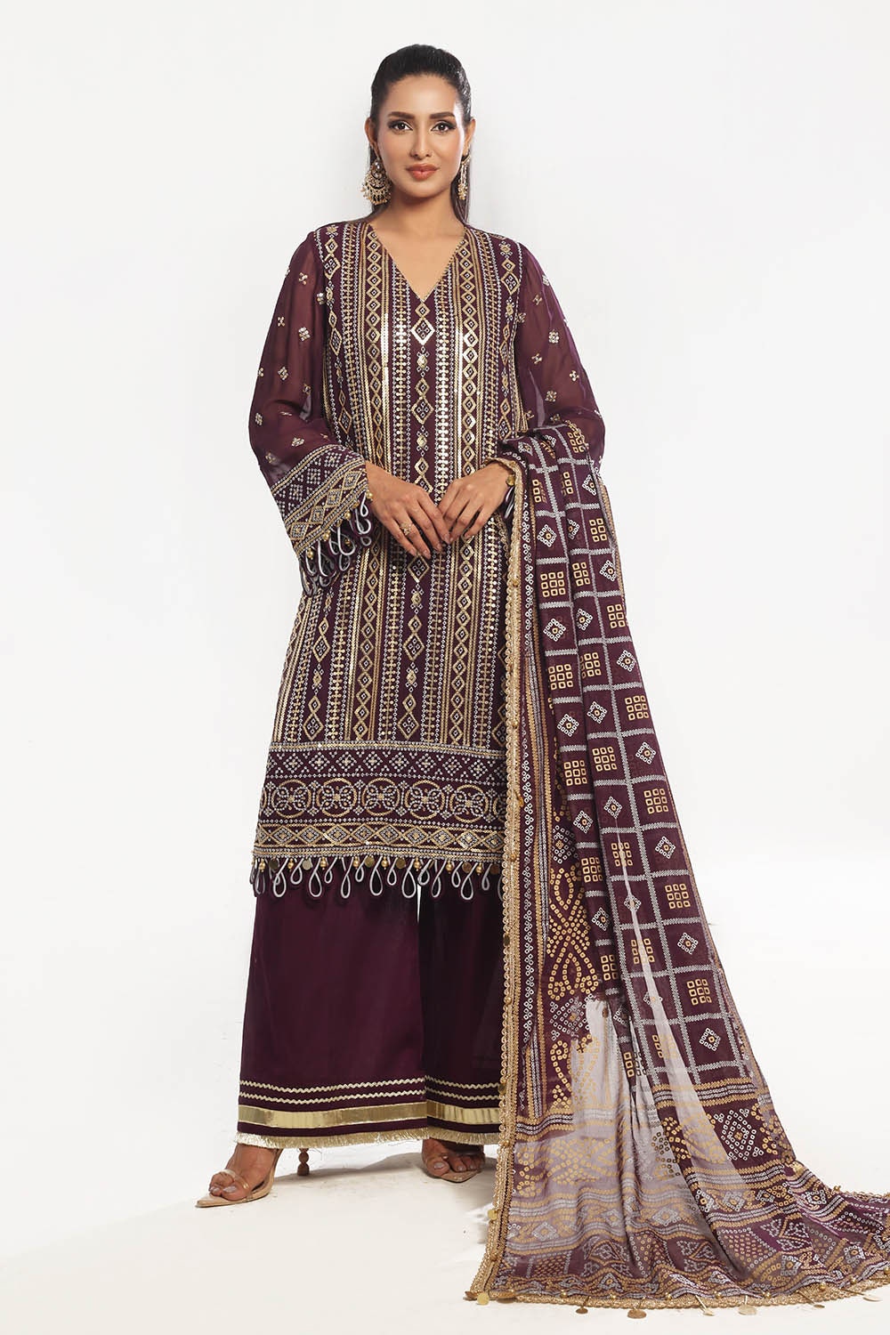 Gul Ahmed | Chunri Lawn 25 | BM-52023 XS Dark Plum Chiffon