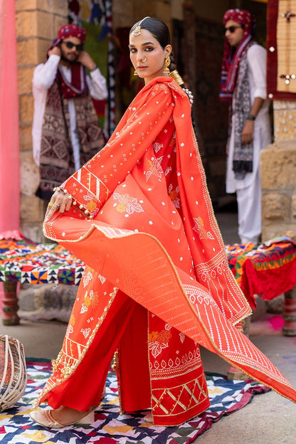 Gul Ahmed | Chunri Lawn 25 | CL-52177 B S Pinkish Orange Lawn