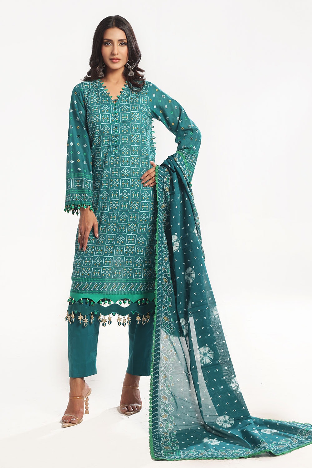 Gul Ahmed | Chunri Lawn 25 | CL-52484 A XS Sea Green Lawn