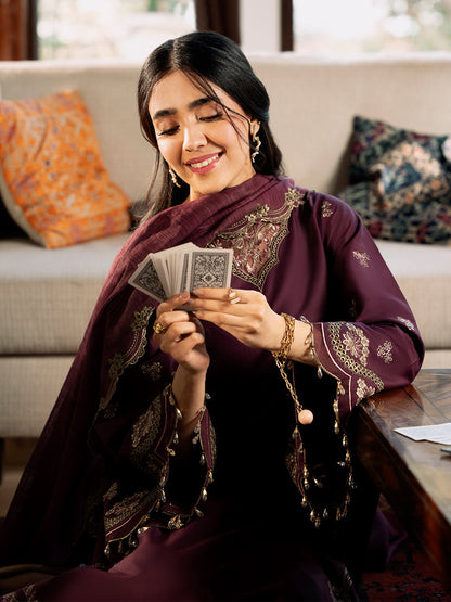 Izel | Mahveen Festive Lawn 25 | HANA M Dark Plum Lawn