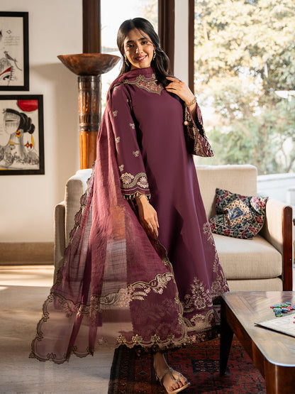 Izel | Mahveen Festive Lawn 25 | HANA L Dark Plum Lawn