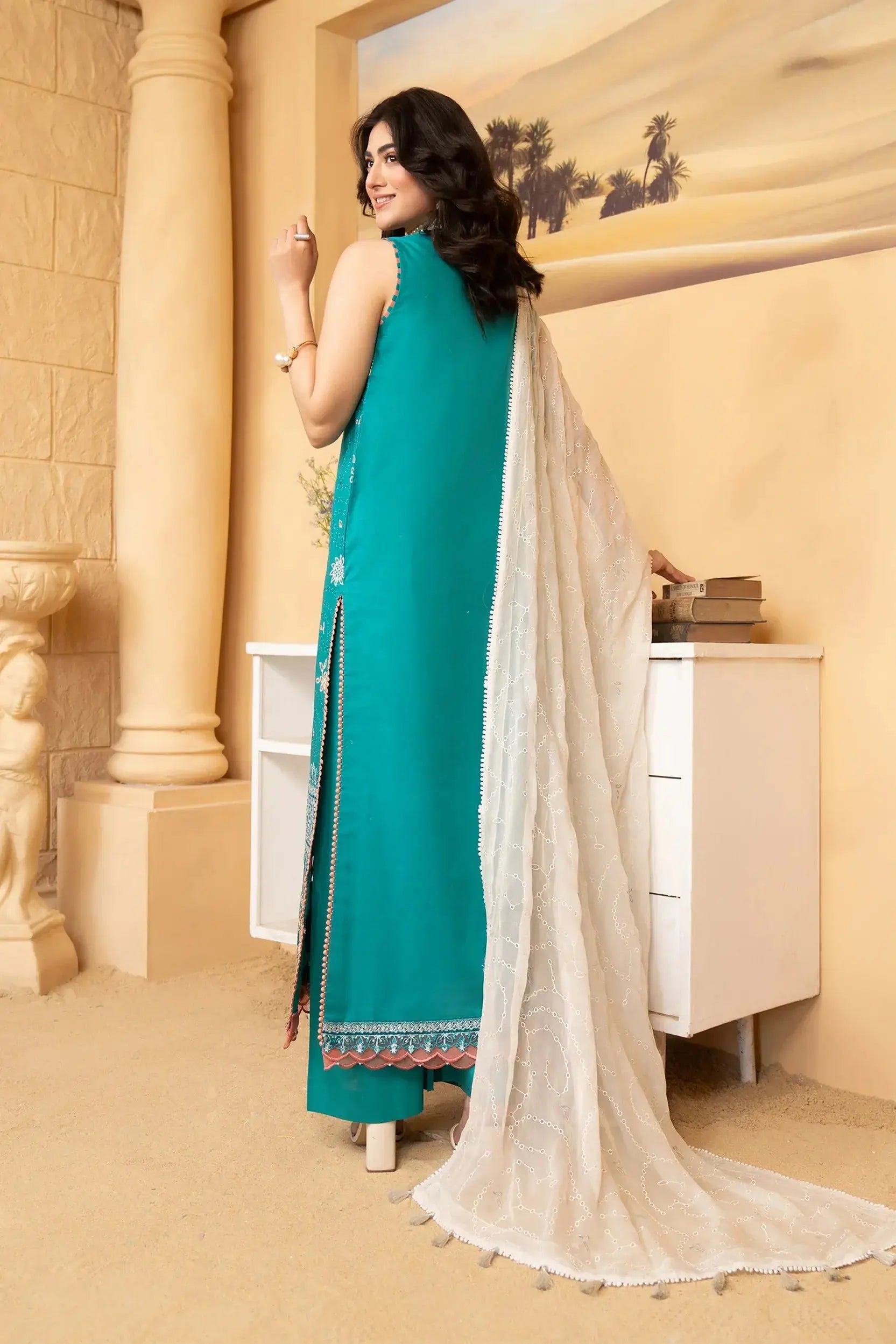 Hemstitch | Summer Luxury Lawn 24 | Turquoise - Pakistani Designer Dress - by Hemstitch | Type: Luxury - 100% Original at Saira Sultan