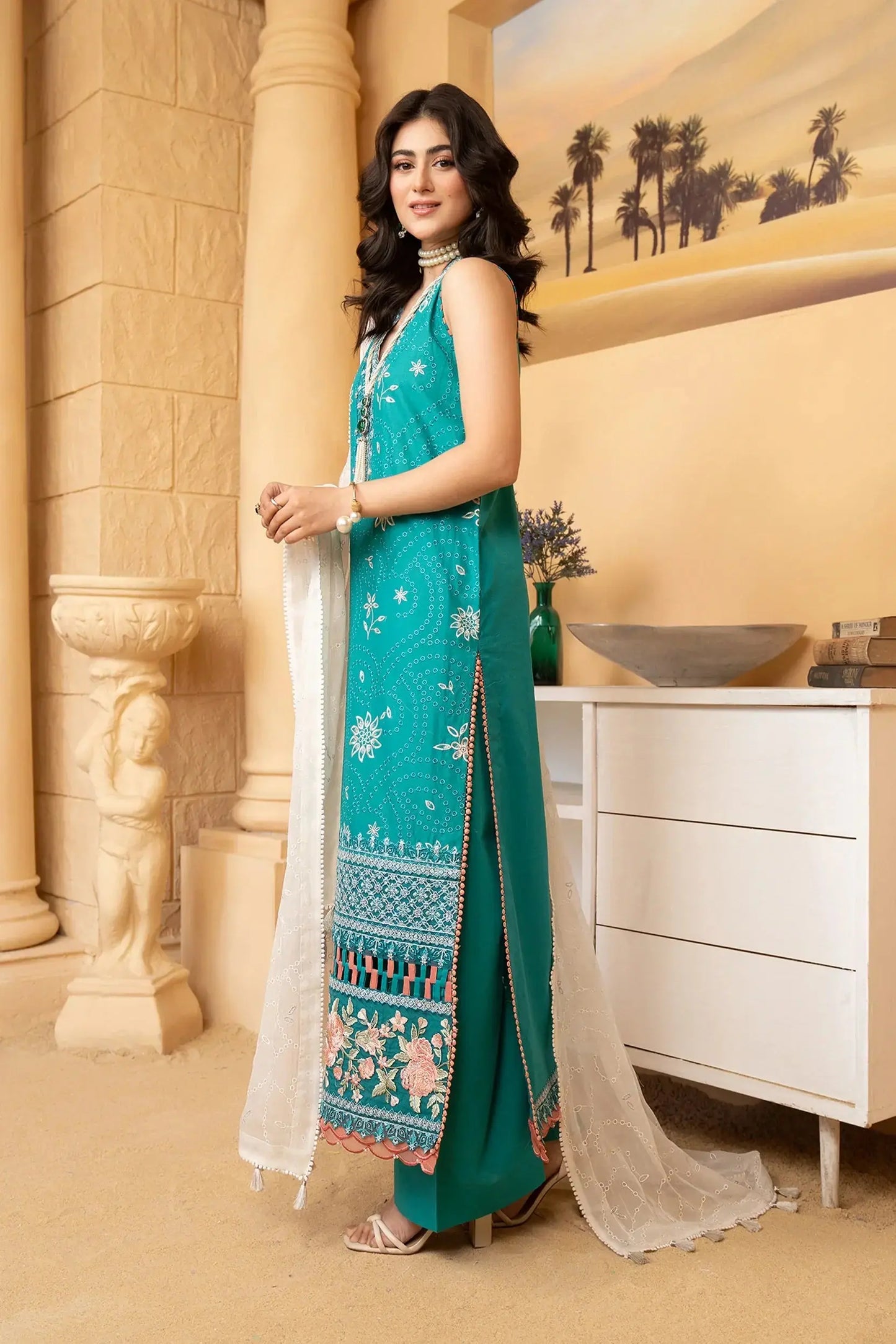 Hemstitch | Summer Luxury Lawn 24 | Turquoise - Pakistani Designer Dress - by Hemstitch | Type: Luxury - 100% Original at Saira Sultan
