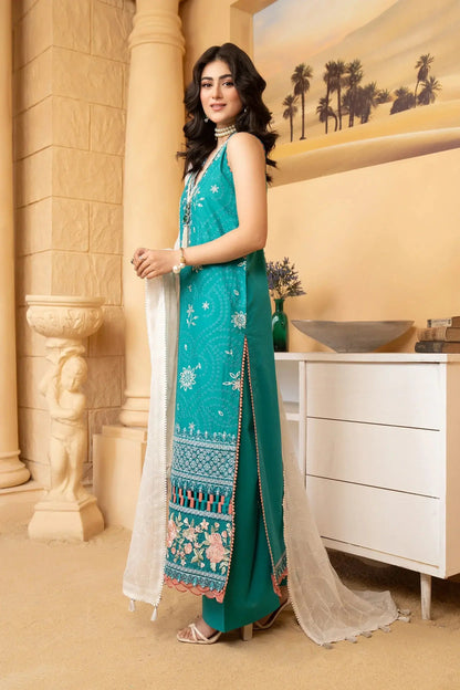 Hemstitch | Summer Luxury Lawn 24 | Turquoise - Pakistani Designer Dress - by Hemstitch | Type: Luxury - 100% Original at Saira Sultan