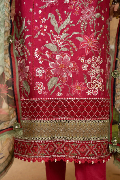 Hemstitch | Summer Luxury Lawn 24 | Scarlet Red - Pakistani Designer Dress - by Hemstitch | Type: Luxury - 100% Original at Saira Sultan
