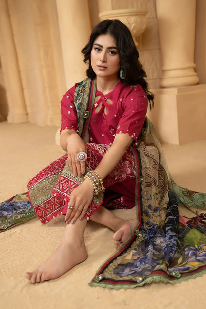 Hemstitch | Summer Luxury Lawn 24 | Scarlet Red - Pakistani Designer Dress - by Hemstitch | Type: Luxury - 100% Original at Saira Sultan