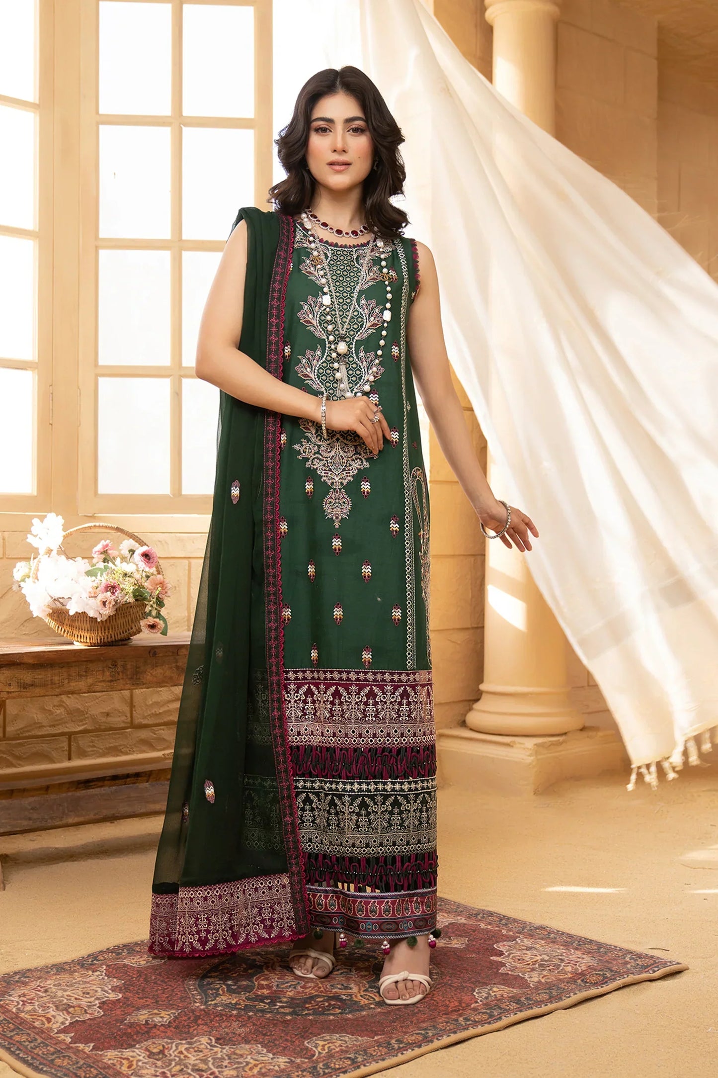 Hemstitch | Summer Luxury Lawn 24 | Bottle Green - Pakistani Designer Dress - by Hemstitch | Type: Luxury - 100% Original at Saira Sultan