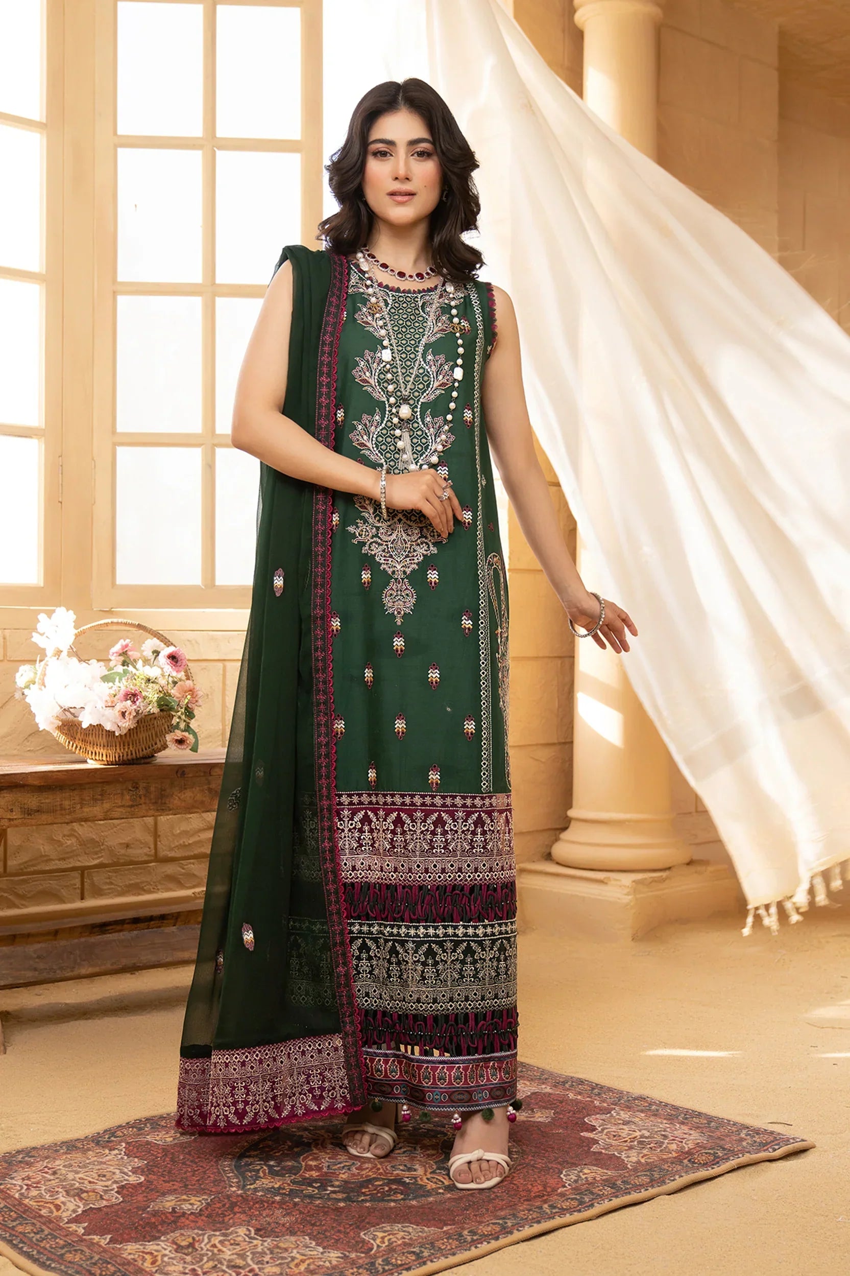 Hemstitch | Summer Luxury Lawn 24 | Bottle Green - Pakistani Designer Dress - by Hemstitch | Type: Luxury - 100% Original at Saira Sultan