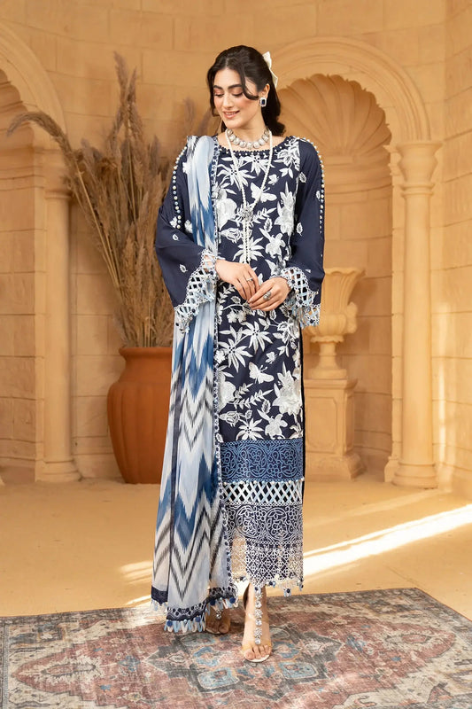 Hemstitch | Summer Luxury Lawn 24 | Ice Blue - Pakistani Designer Dress - by Hemstitch | Type: Luxury - 100% Original at Saira Sultan