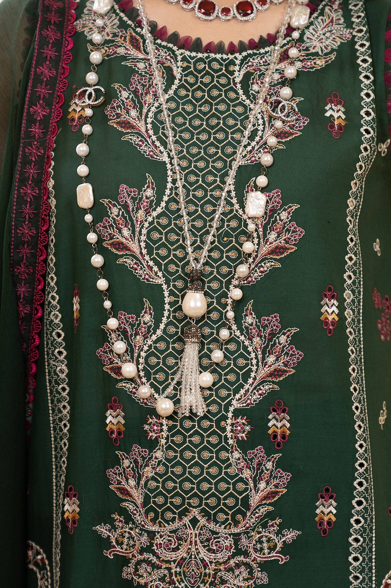 Hemstitch | Summer Luxury Lawn 24 | Bottle Green - Pakistani Designer Dress - by Hemstitch | Type: Luxury - 100% Original at Saira Sultan