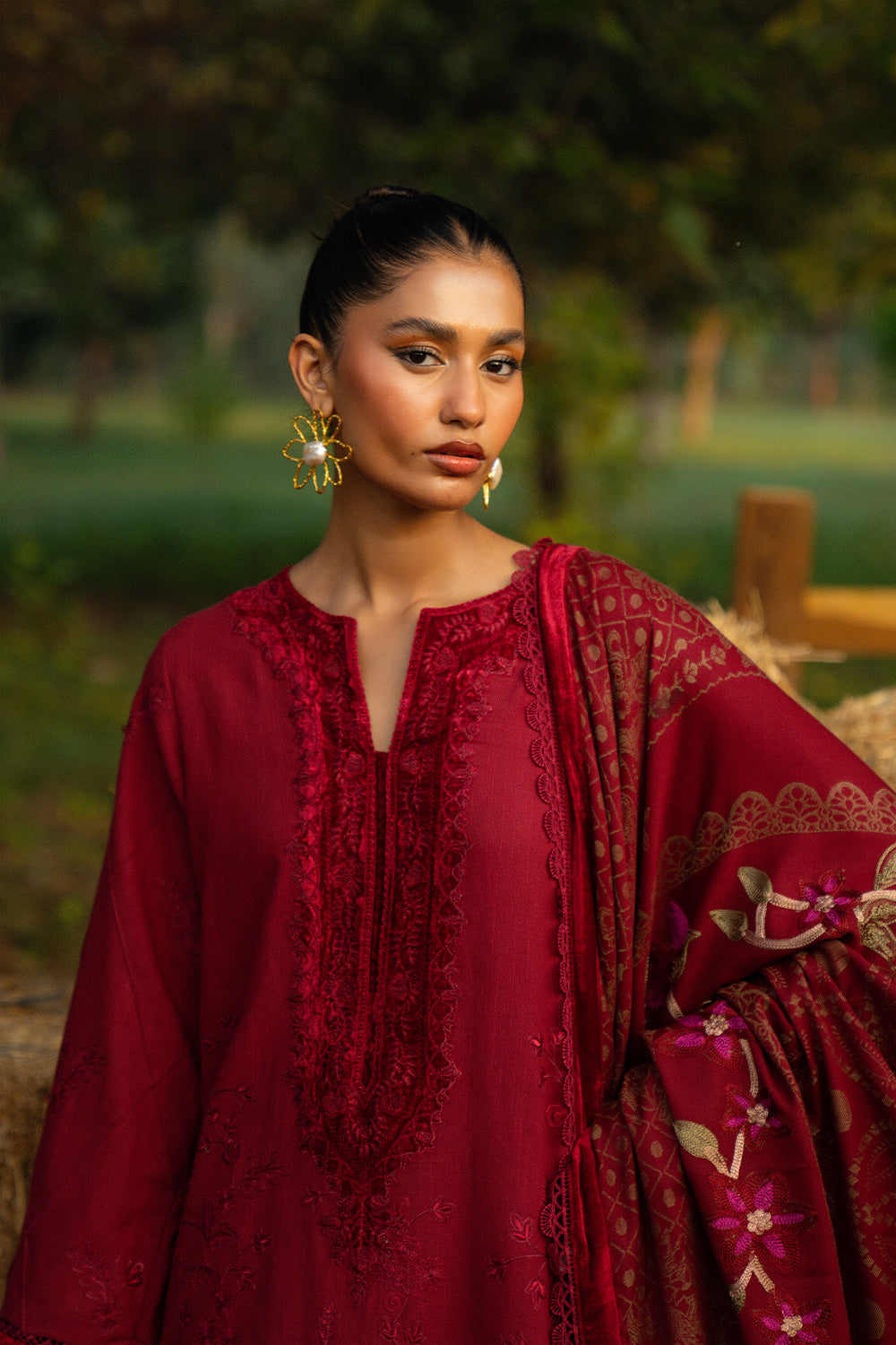 Saira Rizwan | Winter 2024 | ESPER-SRW24-05 S Maroon Khaddar