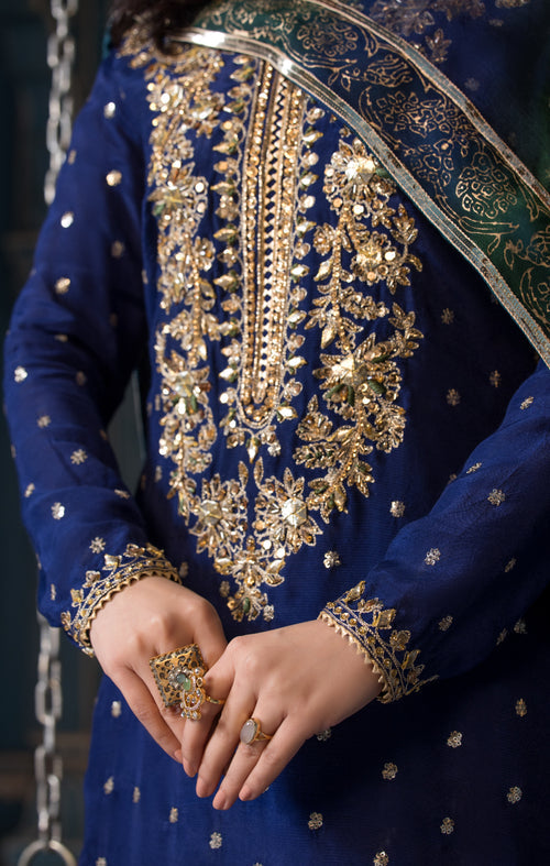 Maya | Mehr o Mah Formals | NOVERA M Dark Blue Thai Silk