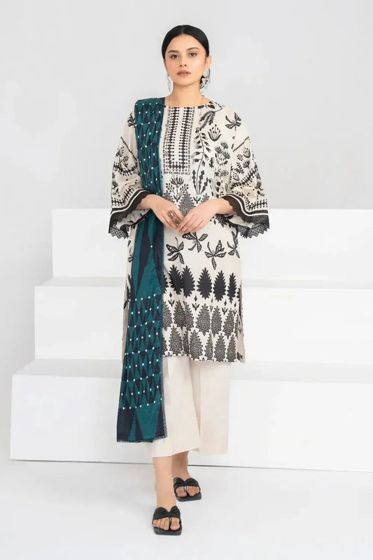 Ittehad | Printed Lawn 24 | IP3P02-3PS-BGE - Pakistani Designer Dress - by Ittehad | Type: Casuals - 100% Original at Saira Sultan