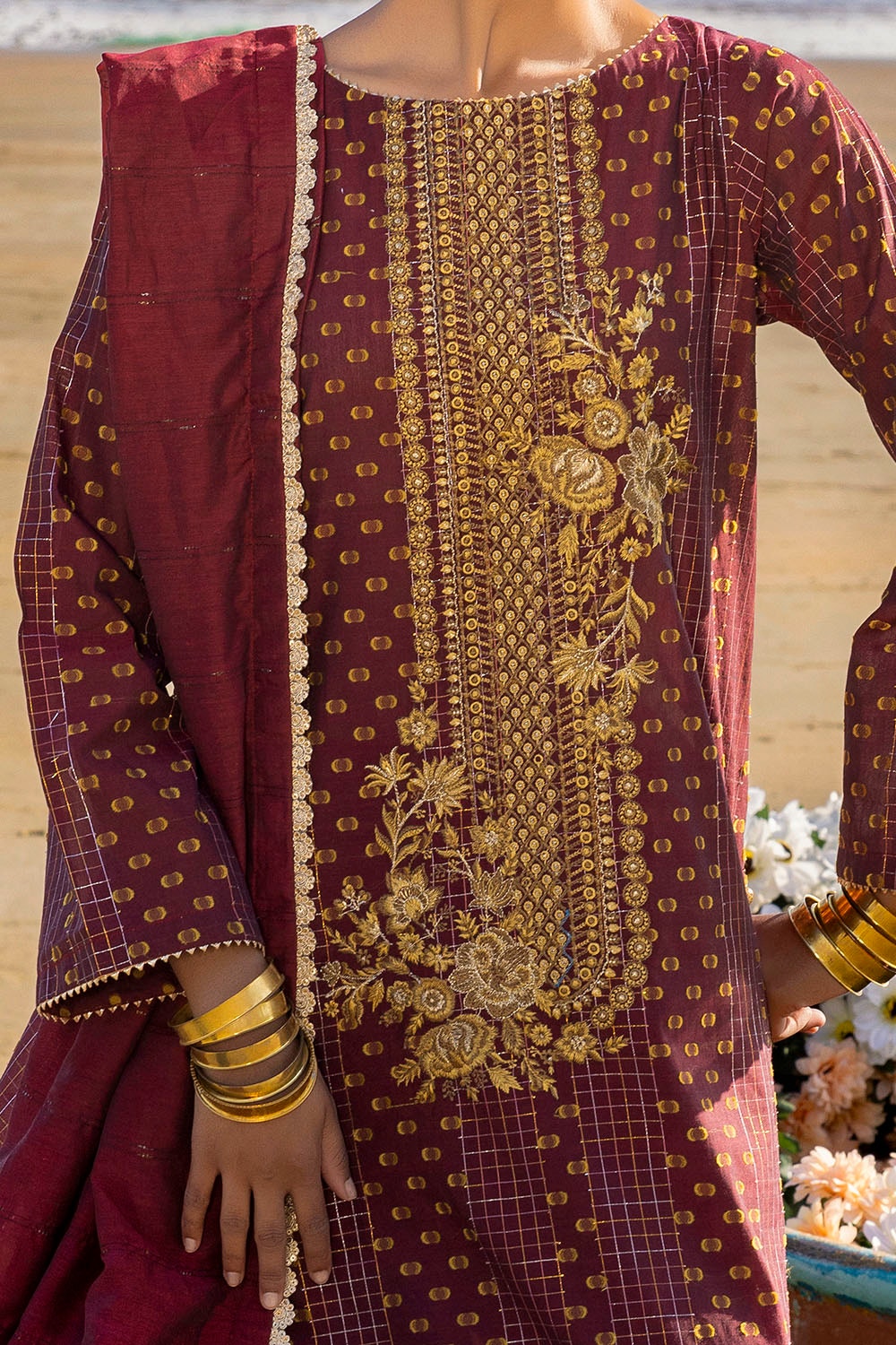 Gul Ahmed | Taara 25 | MJ-42038 Custom Size Maroon Jacquard