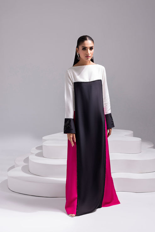 Amani | Aira Festive Wear | LYRA Floor-Length Color Block Kaftan in Raw Silk - Pakistani Designer Dress - by Amani - Type : Ladies Clothes - 100% Original at Saira Sultan
