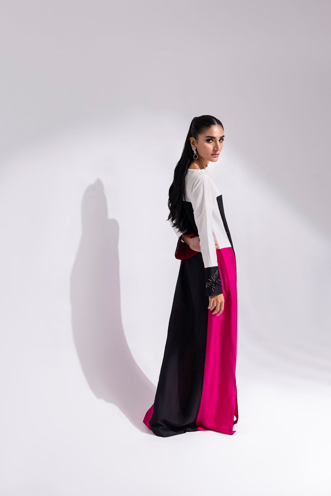 Amani | Aira Festive Wear | LYRA Floor-Length Color Block Kaftan in Raw Silk - Pakistani Designer Dress - by Amani - Type : Ladies Clothes - 100% Original at Saira Sultan