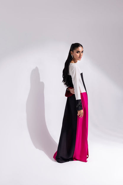 Amani | Aira Festive Wear | LYRA Floor-Length Color Block Kaftan in Raw Silk - Pakistani Designer Dress - by Amani - Type : Ladies Clothes - 100% Original at Saira Sultan