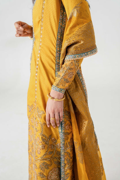 Fahad Hussayn | Jalsa Ghar | Kunj buta XL Mustard Yellow Lawn
