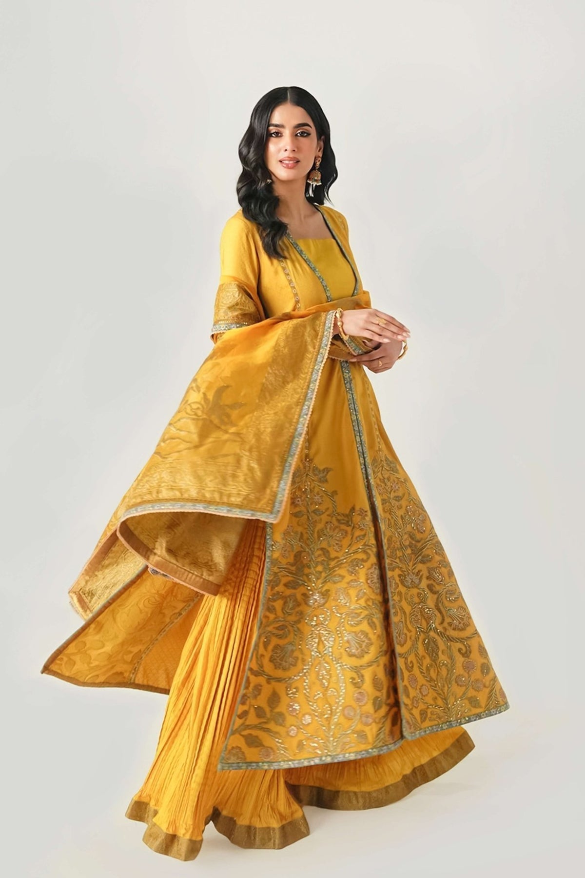 Fahad Hussayn | Jalsa Ghar | Kunj buta XS Mustard Yellow Lawn