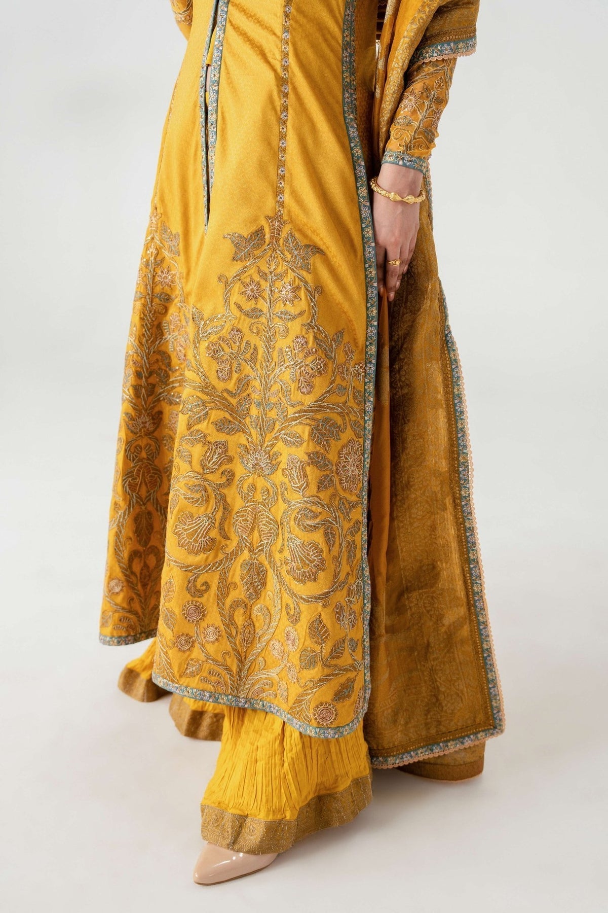 Fahad Hussayn | Jalsa Ghar | Kunj buta L Mustard Yellow Lawn